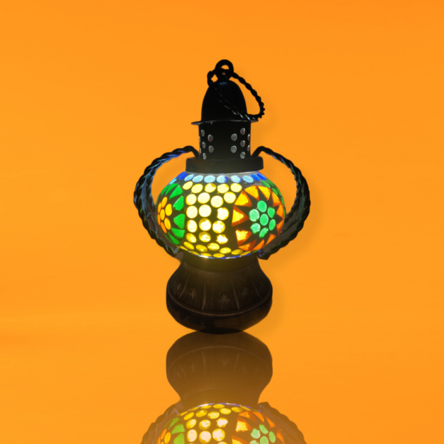 Rajasthani Lantern Electric Lamp with wooden base - Image 2