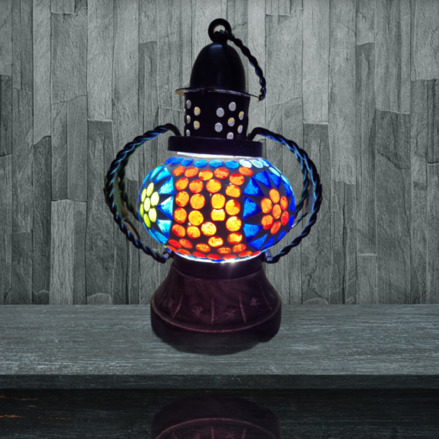 Rajasthani Lantern Electric Lamp with wooden base - Image 3