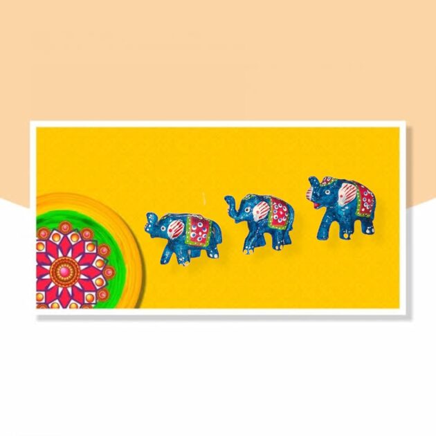 Handy Mandy Handmade Rajasthani Show Piece of Elephant Family Set of 3 | Handicraft Home Decor Gift Item (Blue) - Image 3