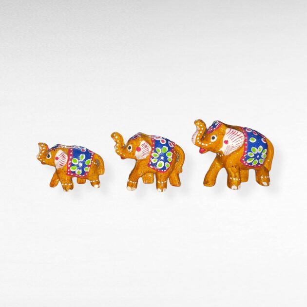 Handy Mandy Handmade Rajasthani Show Piece of Elephant Family Set of 3 | Handicraft Home Decor Gift Item (Blue) - Image 2